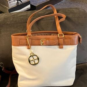 IMAN Tan and White Tote Bag